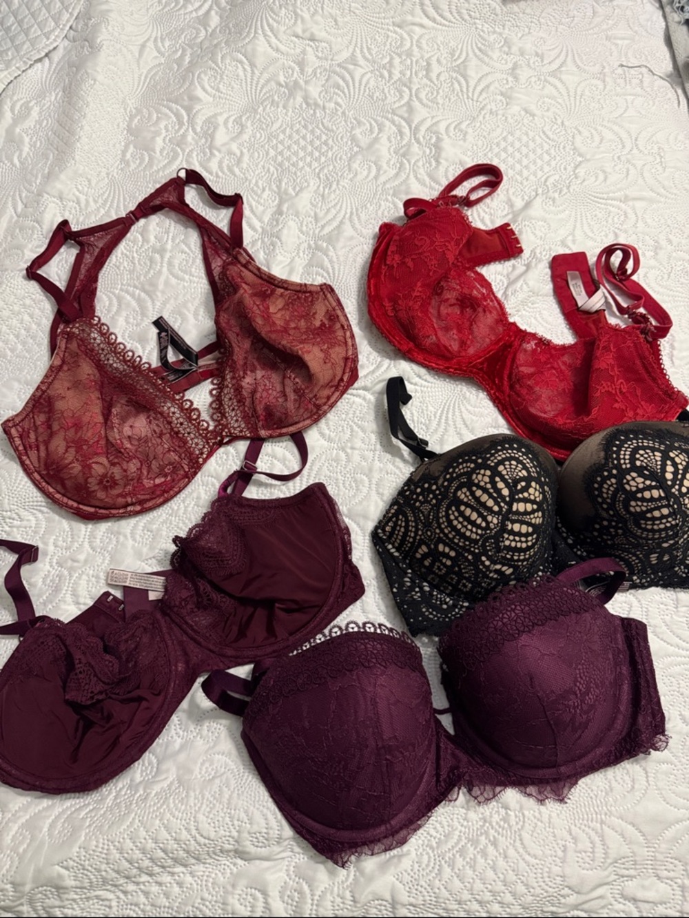 Women's Lace Underwire Bra - Red, Burgundy, Black Bundle 36DD / 36DDD